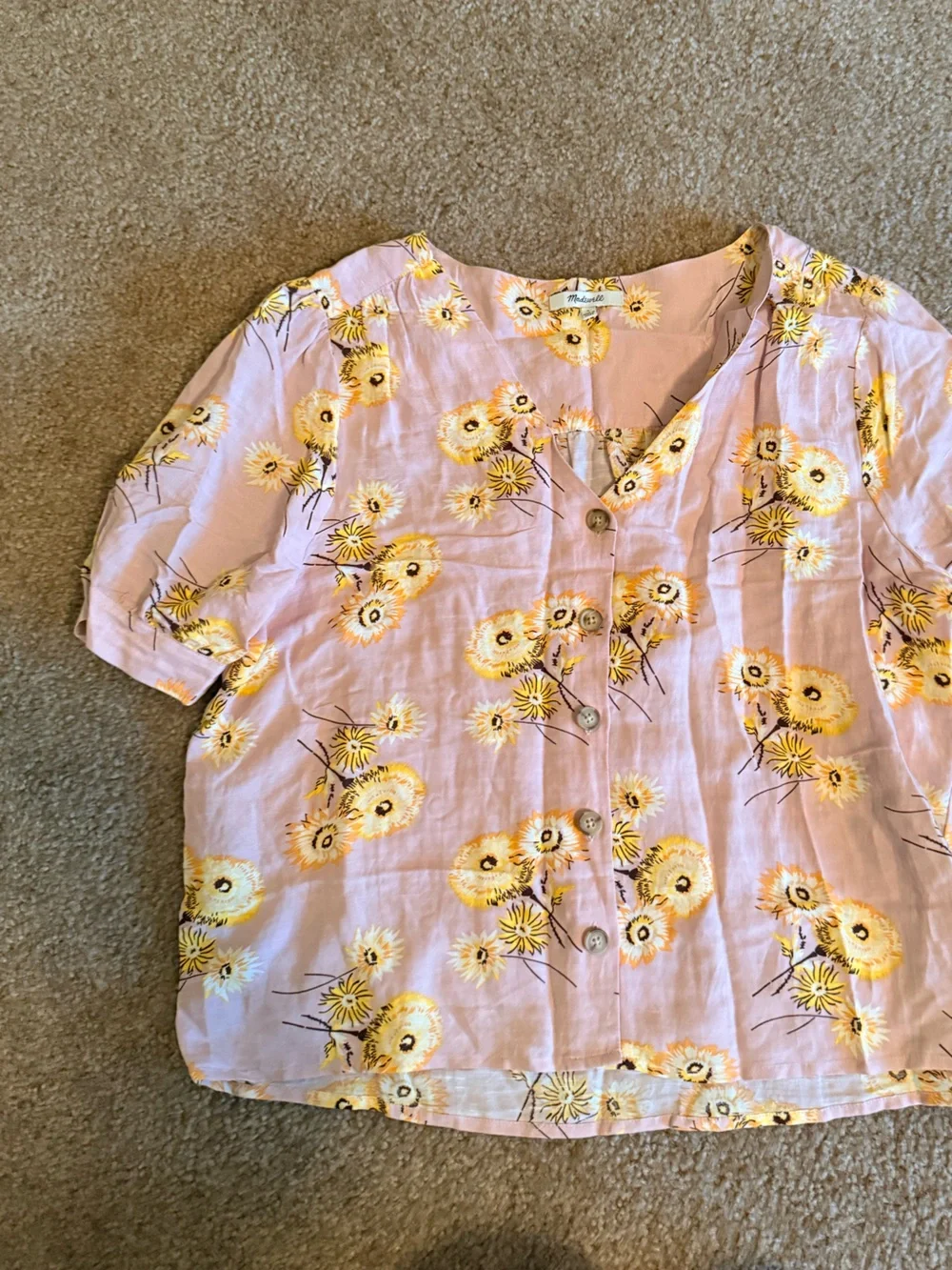 Madewell Plaza Floral Button-Front V-Neck Top linen blend sz L - Picture 2 of 5